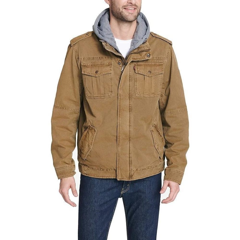 New- Levi's Washed Cotton Hooded Military Jacket (Brown)